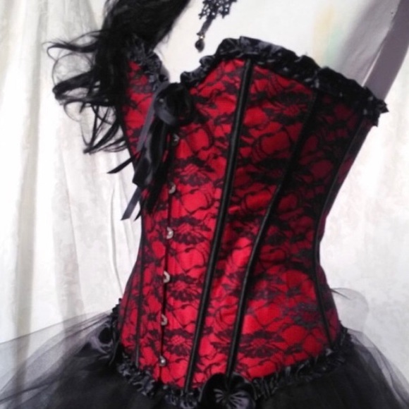 Lace up Corset - Lace Print Black on Gold - Picture 12 of 12